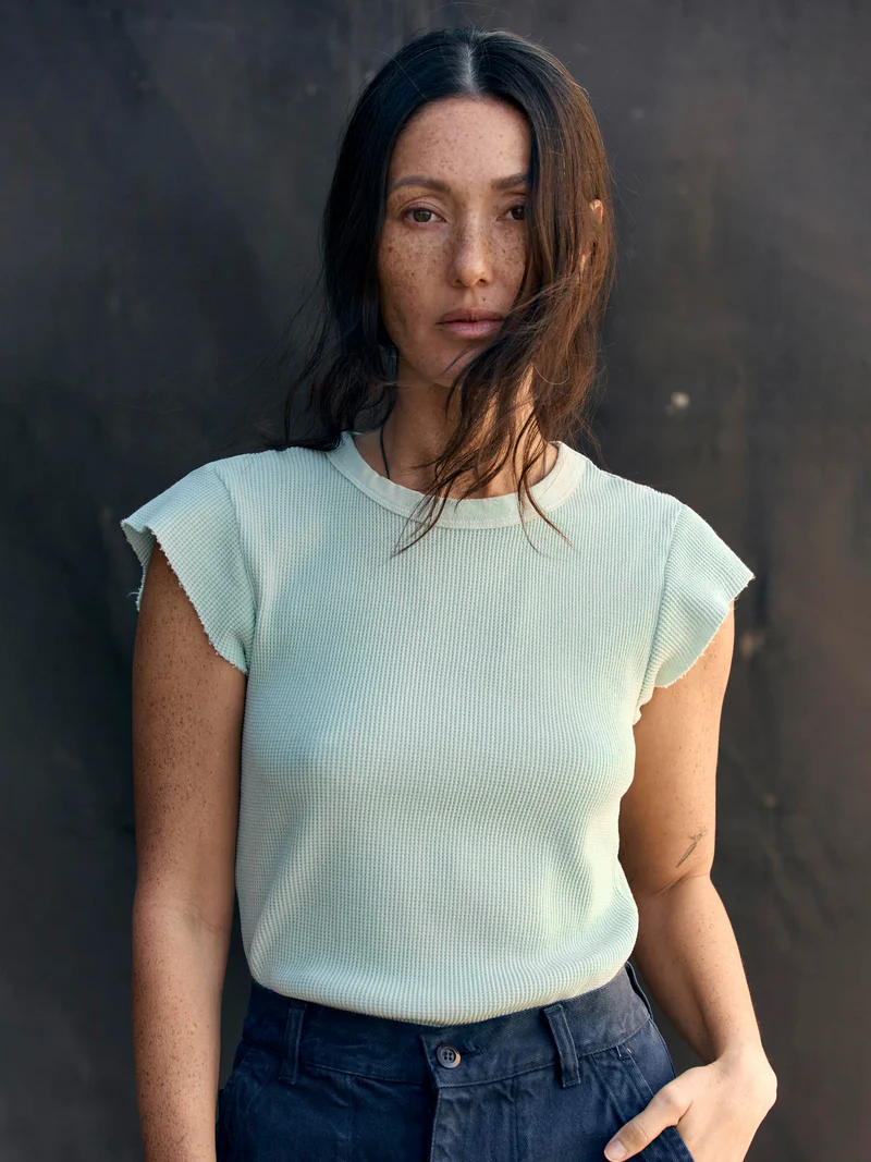 cut sleeve thermal in sky blue